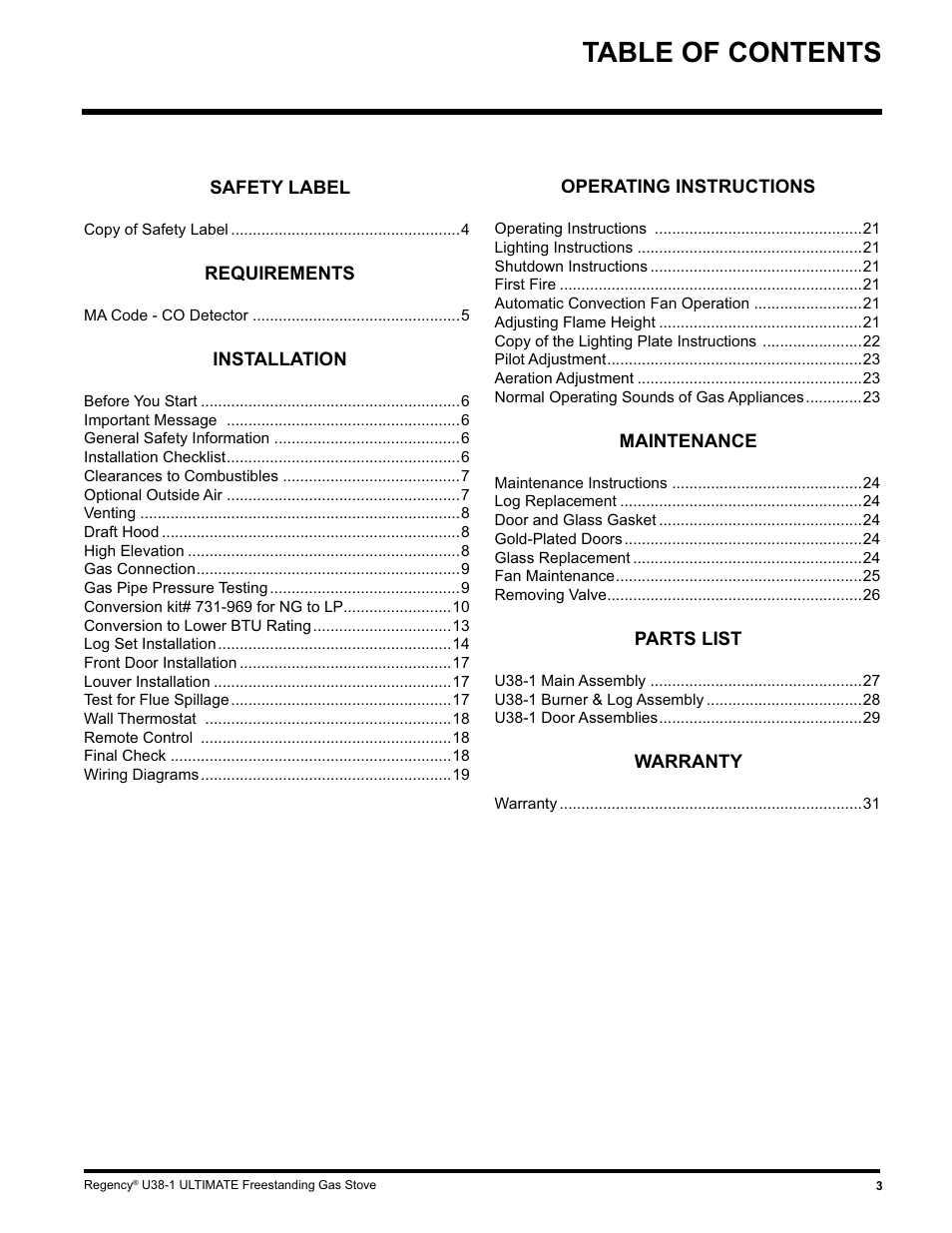 Regency U38-LP1 User Manual | Page 3 / 32