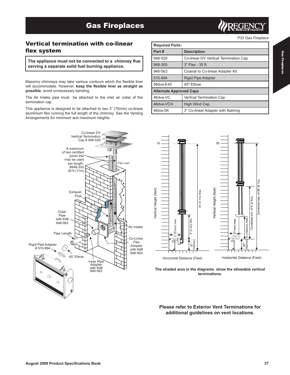 Gas fireplaces, Vertical termination with co-linear fl ex system | Regency P33-NG4 User Manual | Page 10 / 10