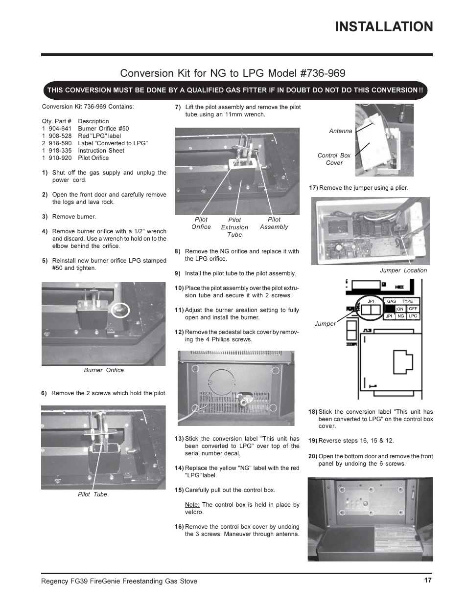 Installation | Regency FIREGENIE FG39-NG User Manual | Page 17 / 36