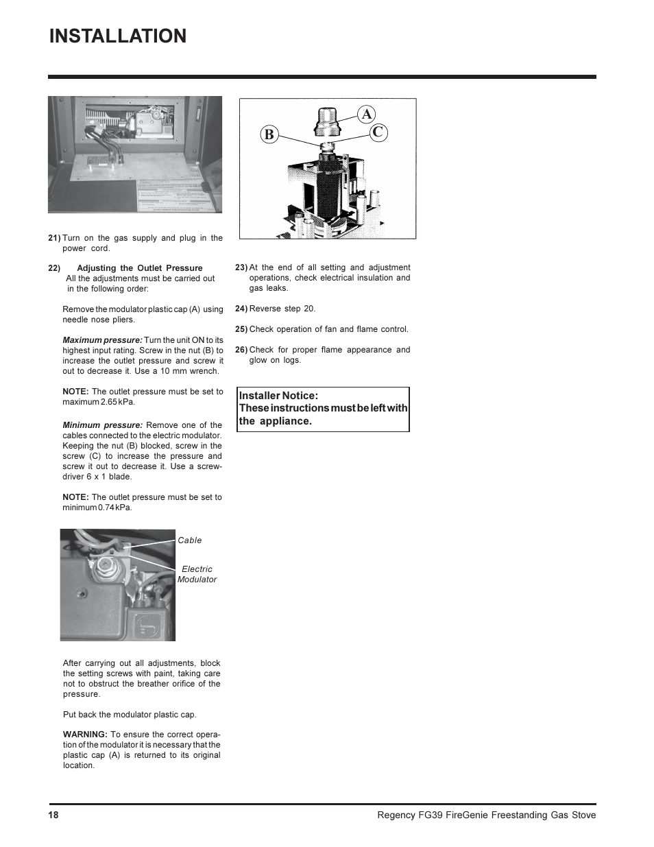 Installation, Cb a | Regency FIREGENIE FG39-NG User Manual | Page 18 / 36
