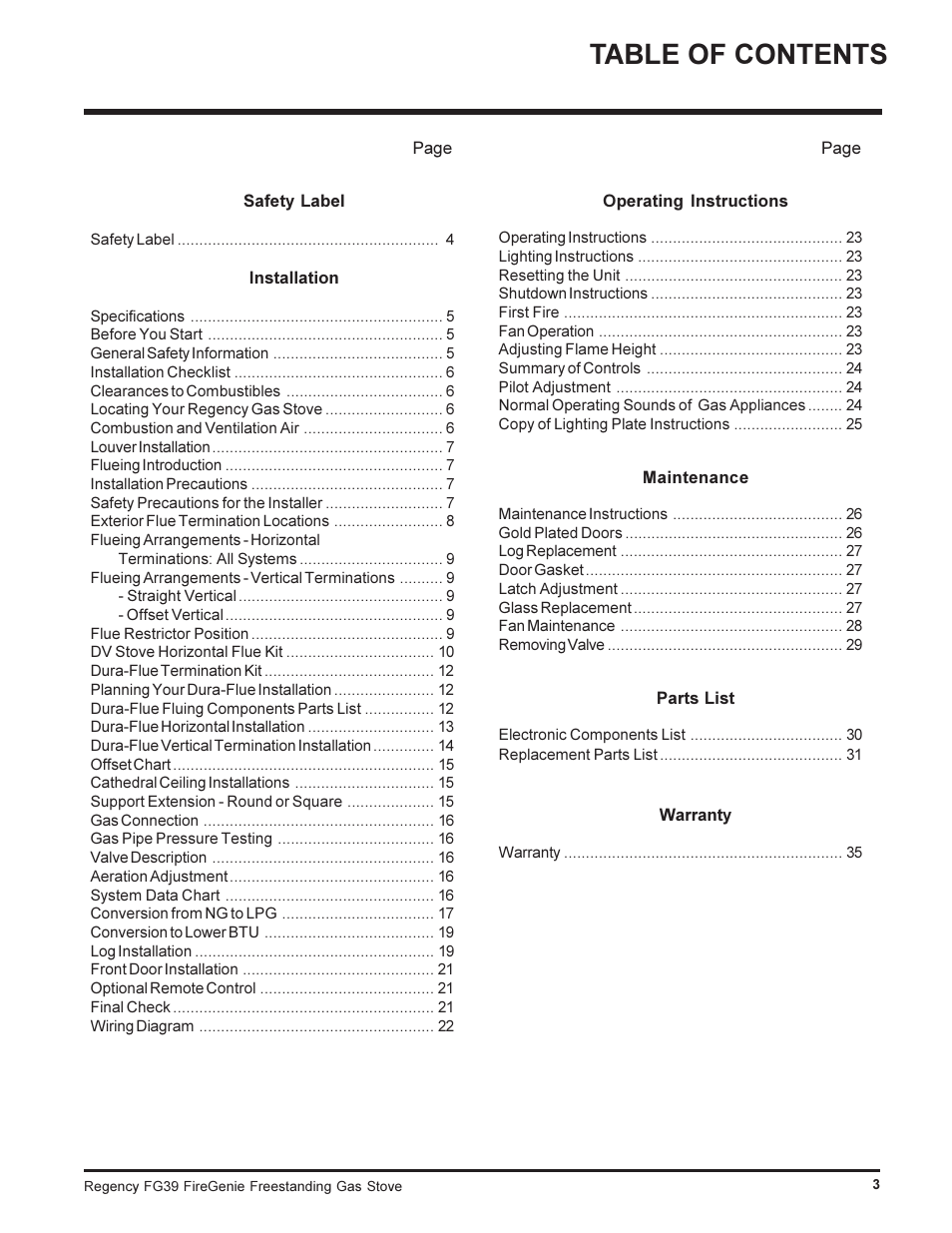 Regency FIREGENIE FG39-NG User Manual | Page 3 / 36