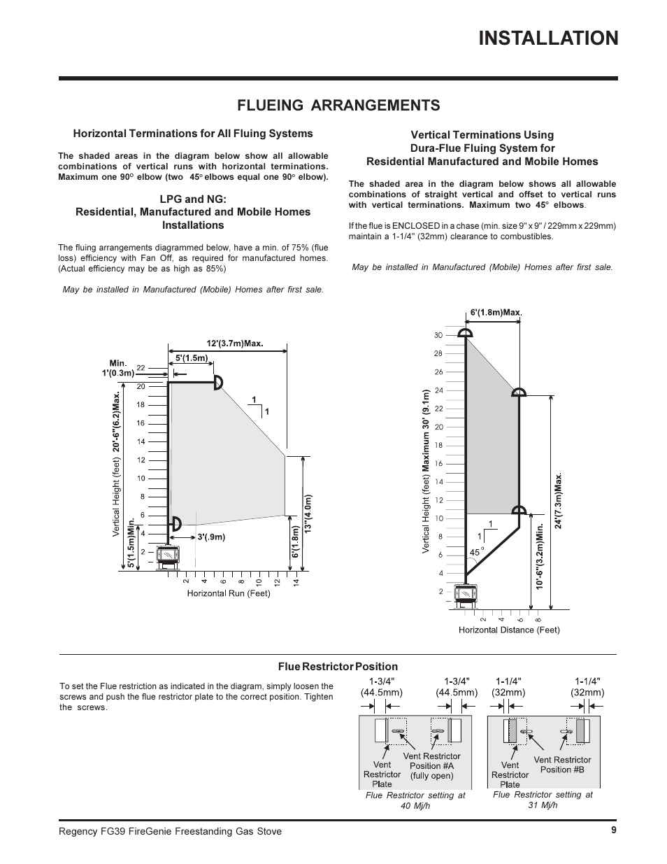Installation, Flueing arrangements | Regency FIREGENIE FG39-NG User Manual | Page 9 / 36