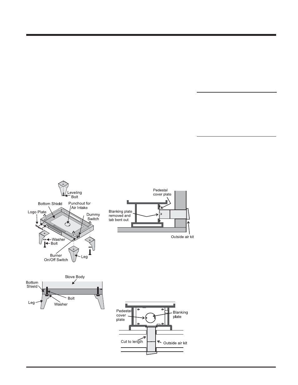 Installation, Venting, Optional outside air | Draft hood, Leg and bottom shield assembly | Regency C33-NG2 User Manual | Page 9 / 24