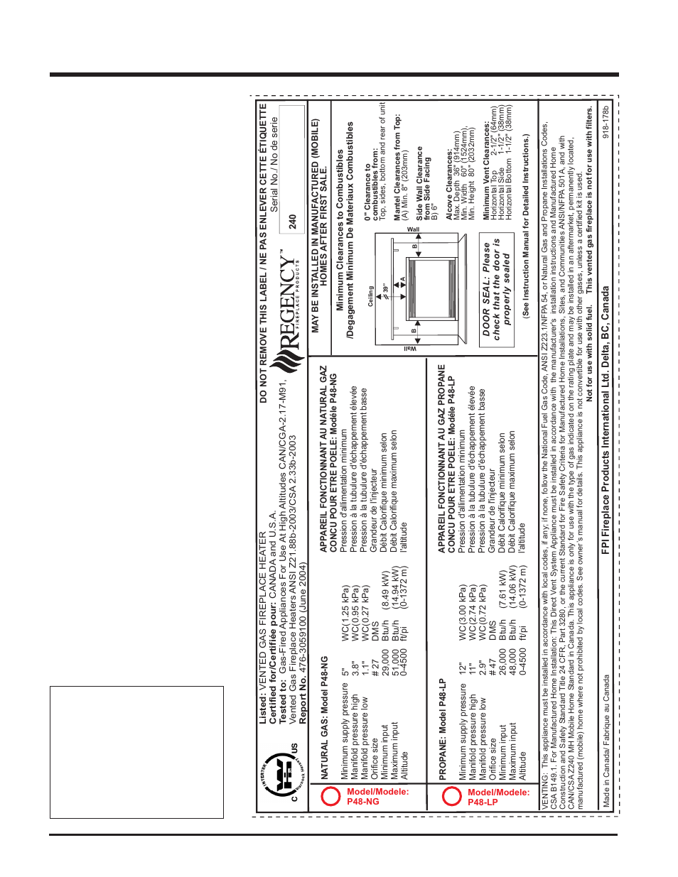 Safety label | Regency P48 User Manual | Page 4 / 48