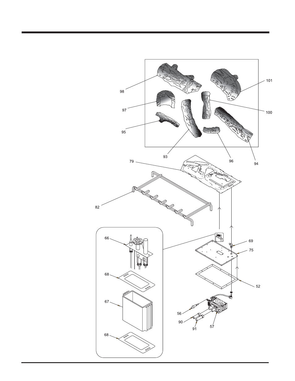 Parts list, P48 burner & log assembly | Regency P48 User Manual | Page 42 / 48