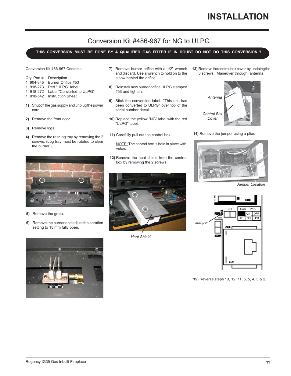 Installation | Regency IG35-ULPG User Manual | Page 11 / 31