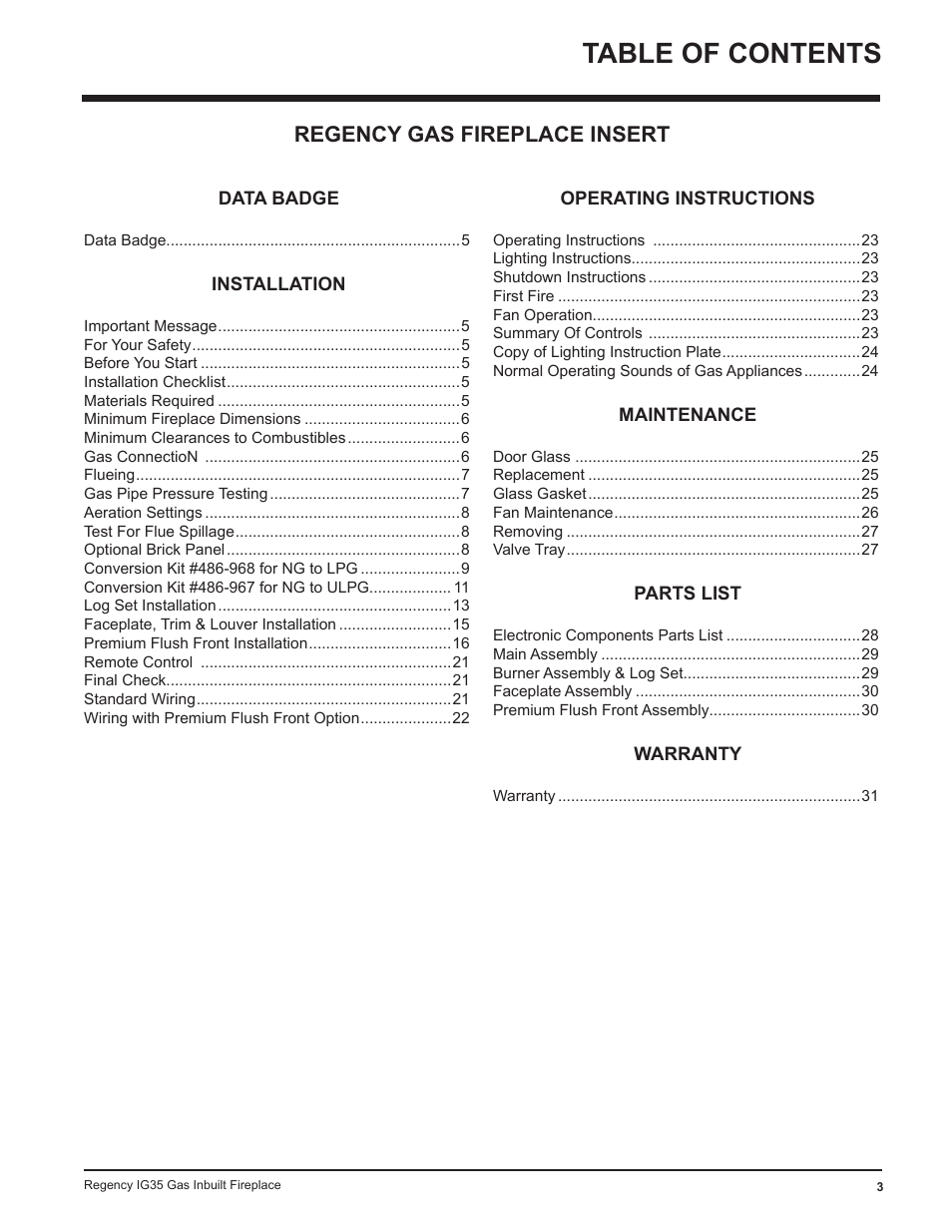 Regency IG35-ULPG User Manual | Page 3 / 31