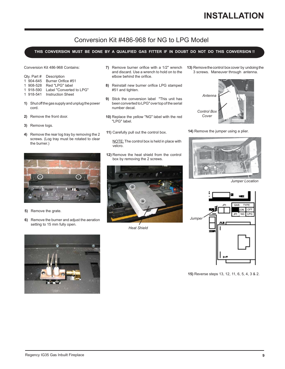 Installation | Regency IG35-ULPG User Manual | Page 9 / 31