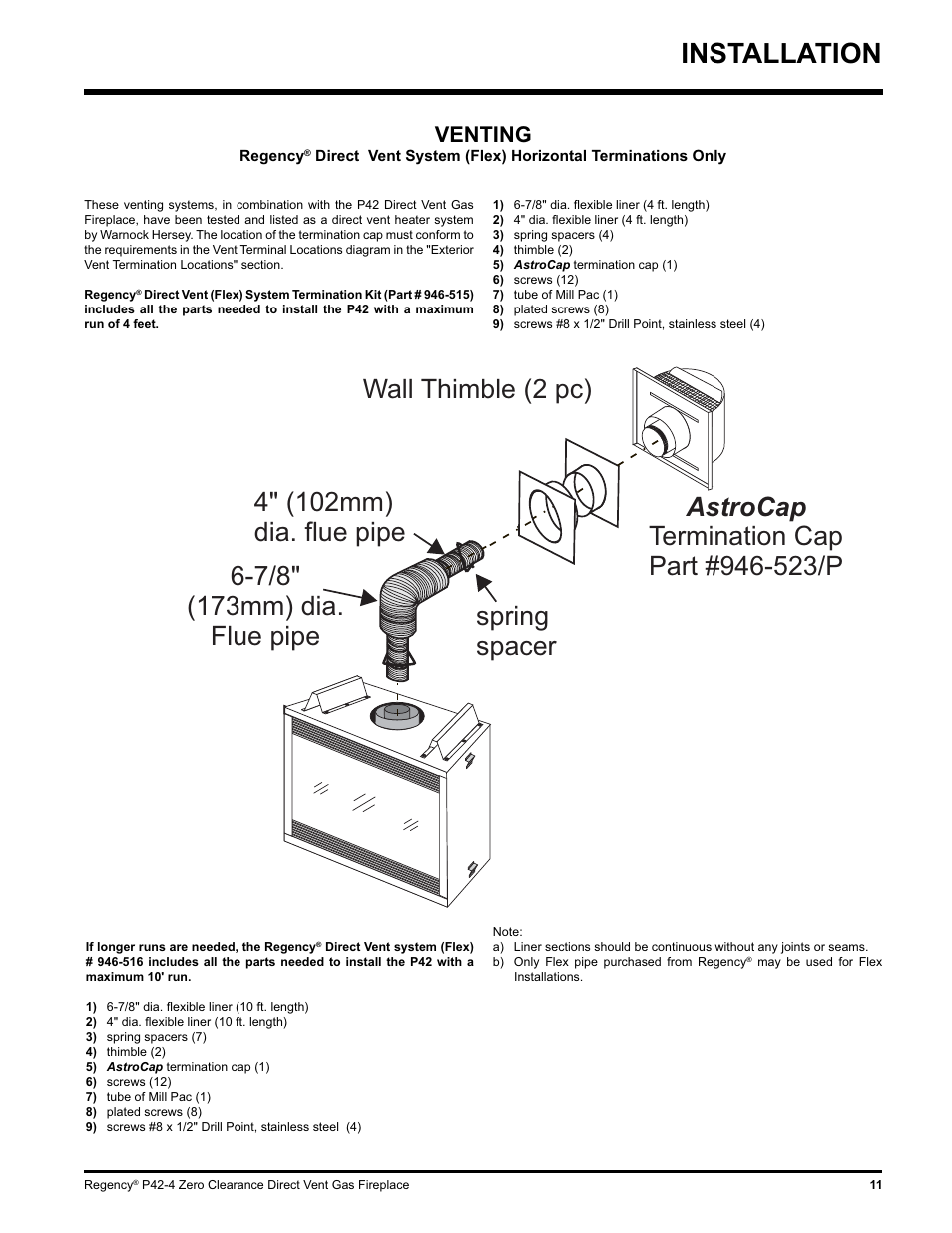 Installation, Venting | Regency P42-NG4 User Manual | Page 11 / 48