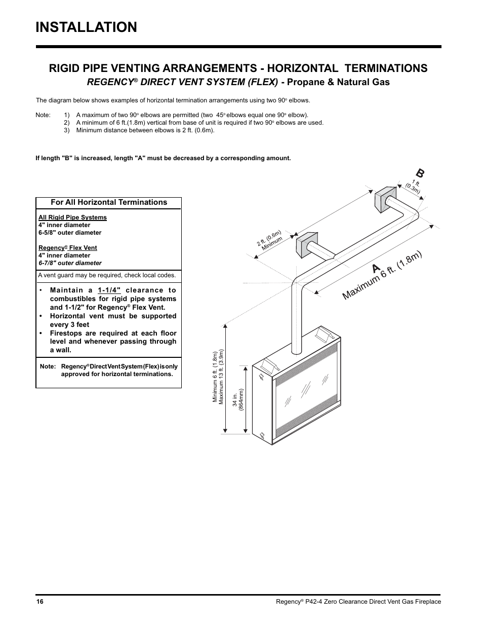 Installation, Regency, Direct vent system (flex) | Propane & natural gas | Regency P42-NG4 User Manual | Page 16 / 48