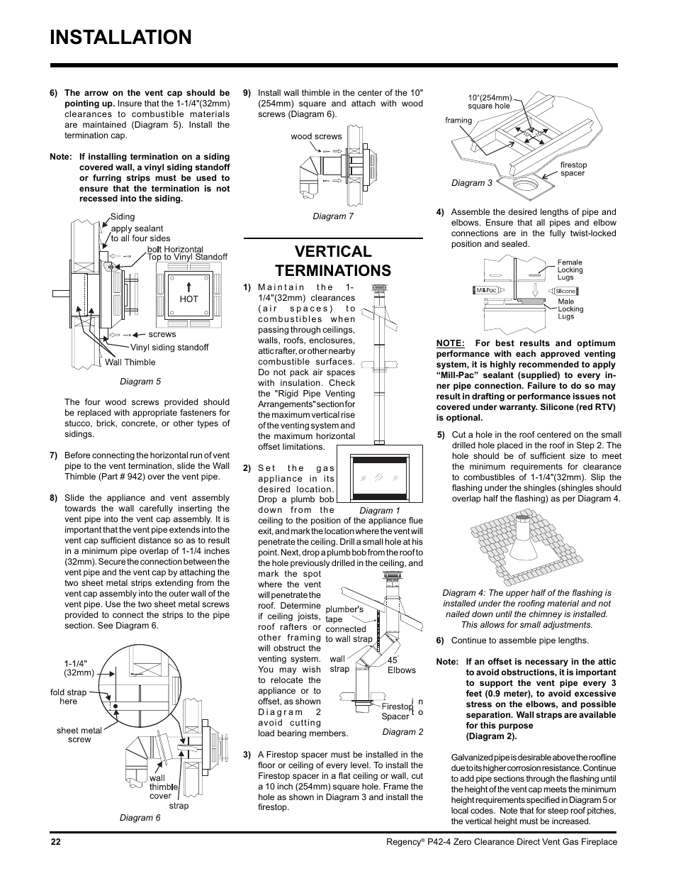 Installation, Vertical terminations | Regency P42-NG4 User Manual | Page 22 / 48
