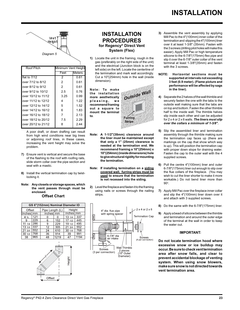 Installation, Installation procedures | Regency P42-NG4 User Manual | Page 23 / 48