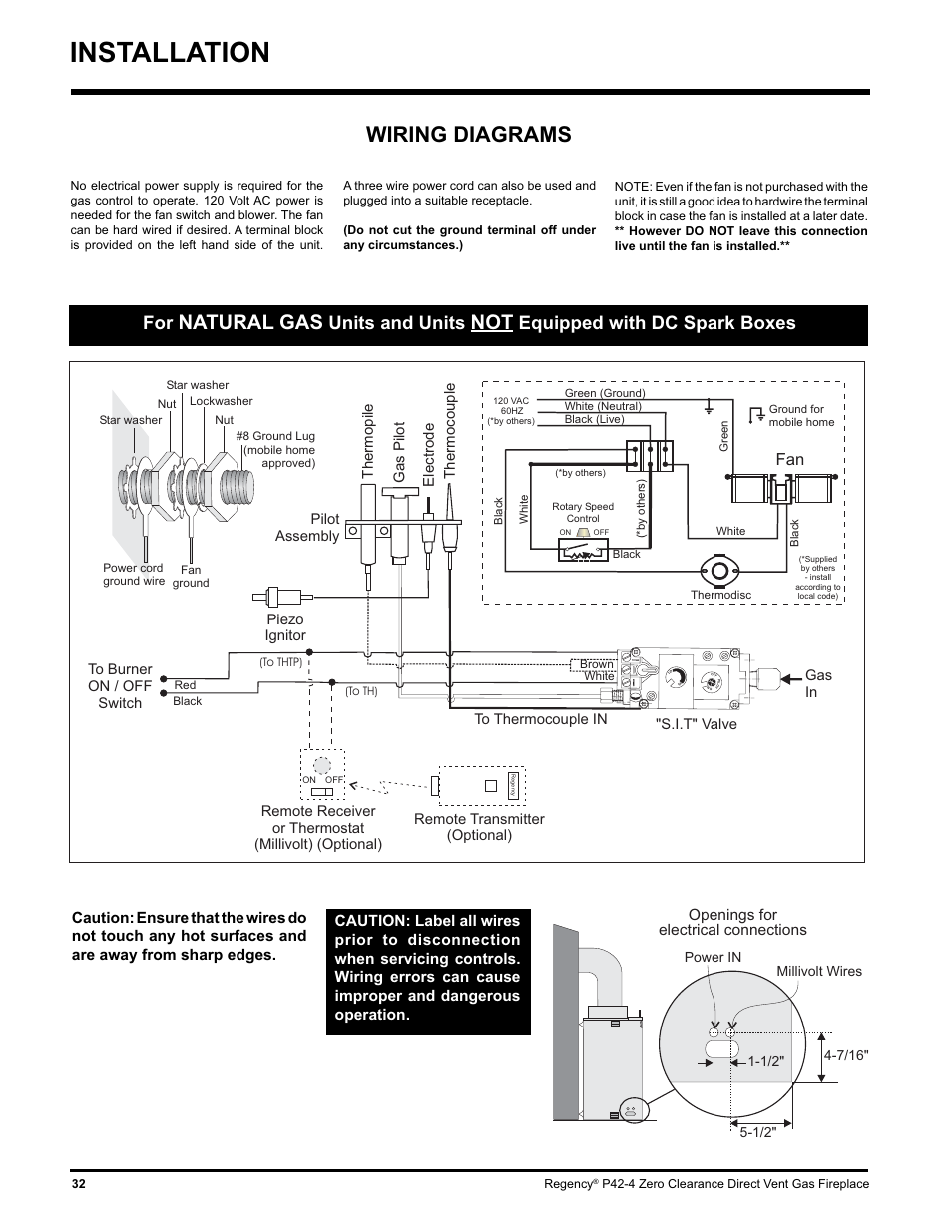 Installation, Wiring diagrams, Natural gas | Units and units, Equipped with dc spark boxes | Regency P42-NG4 User Manual | Page 32 / 48