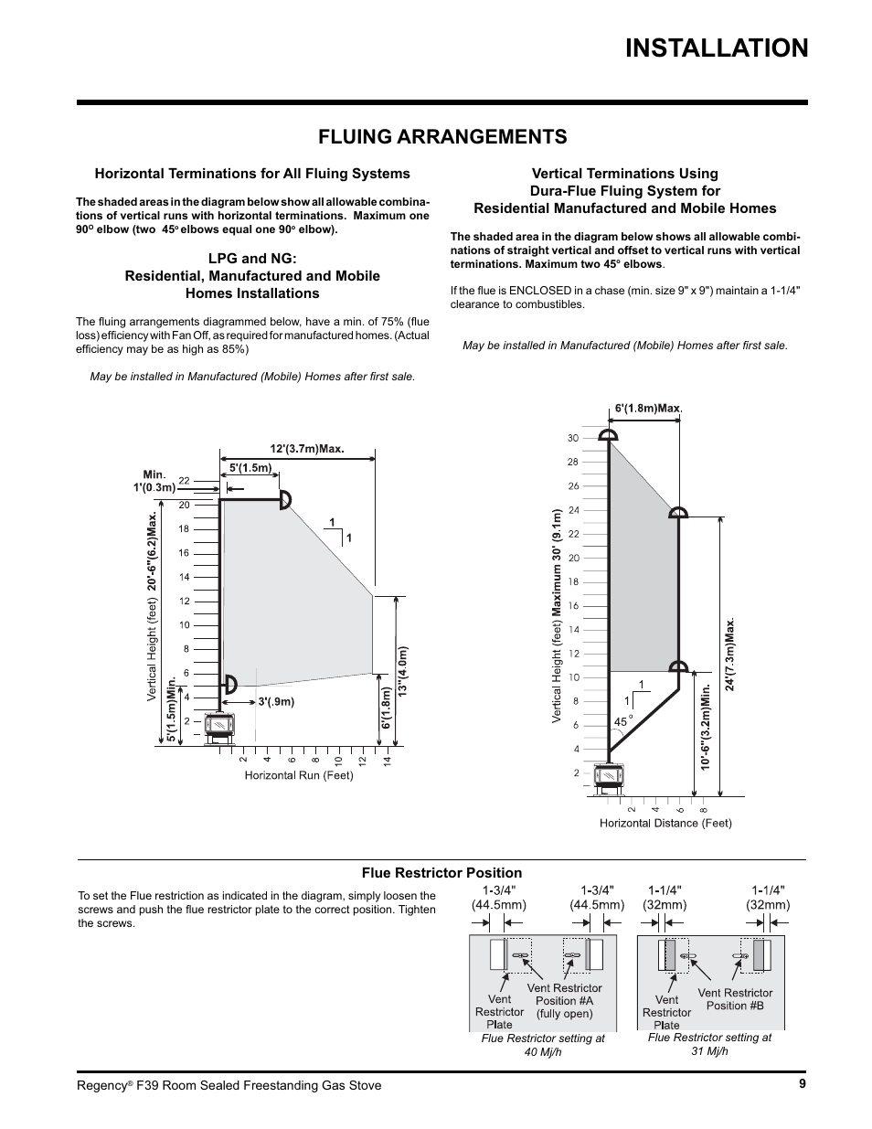 Installation, Fluing arrangements | Regency Freestanding Gas Stove F39-LPG User Manual | Page 9 / 31