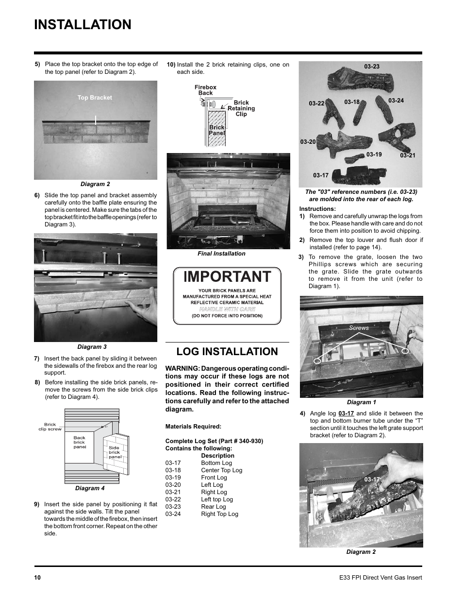 Installation, Log installation | Regency E33-NG User Manual | Page 10 / 32