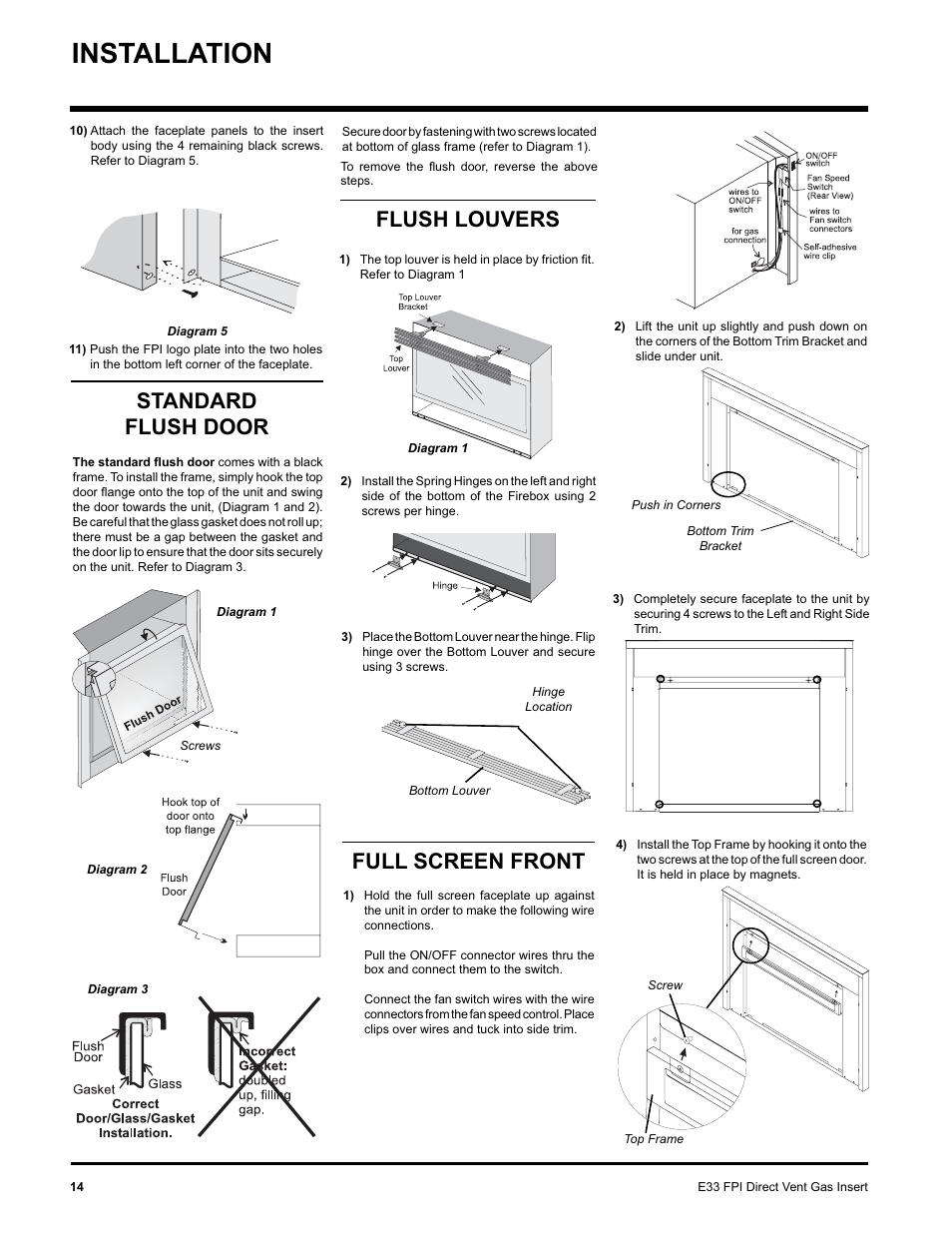 Installation, Standard flush door, Flush louvers | Full screen front | Regency E33-NG User Manual | Page 14 / 32