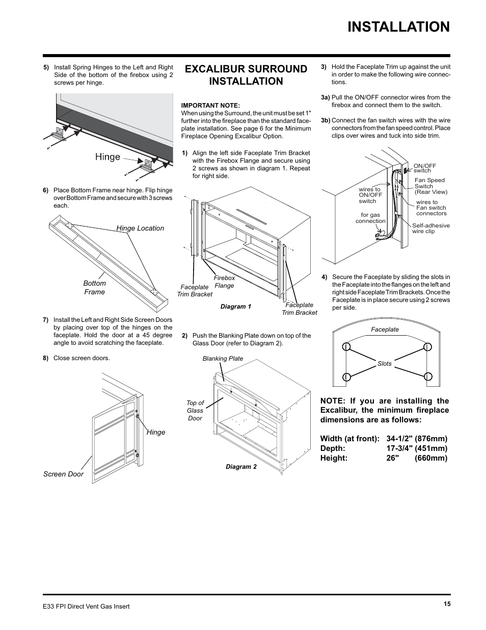 Installation, Excalibur surround installation | Regency E33-NG User Manual | Page 15 / 32