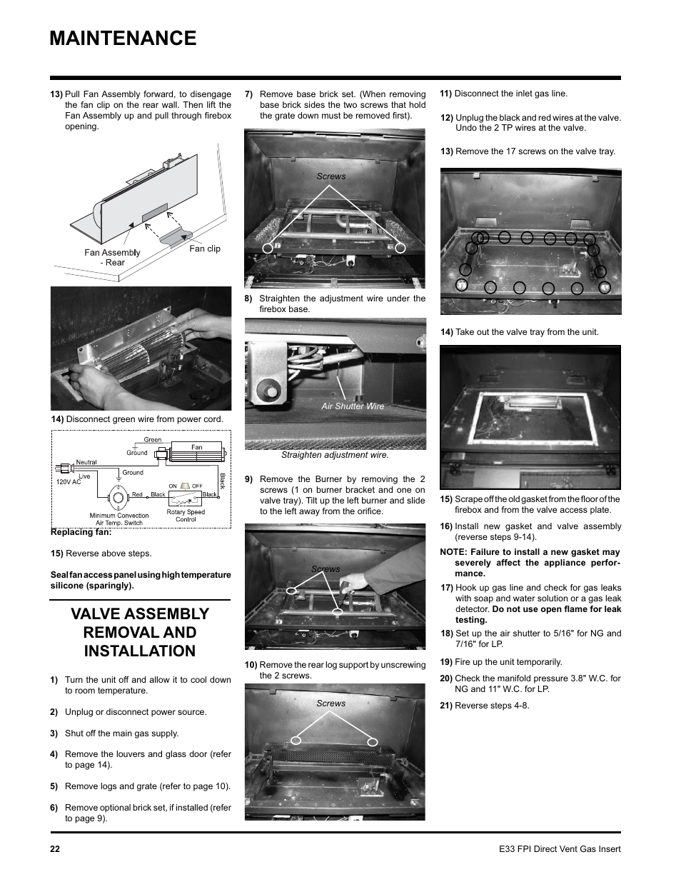 Maintenance, Valve assembly removal and installation | Regency E33-NG User Manual | Page 22 / 32