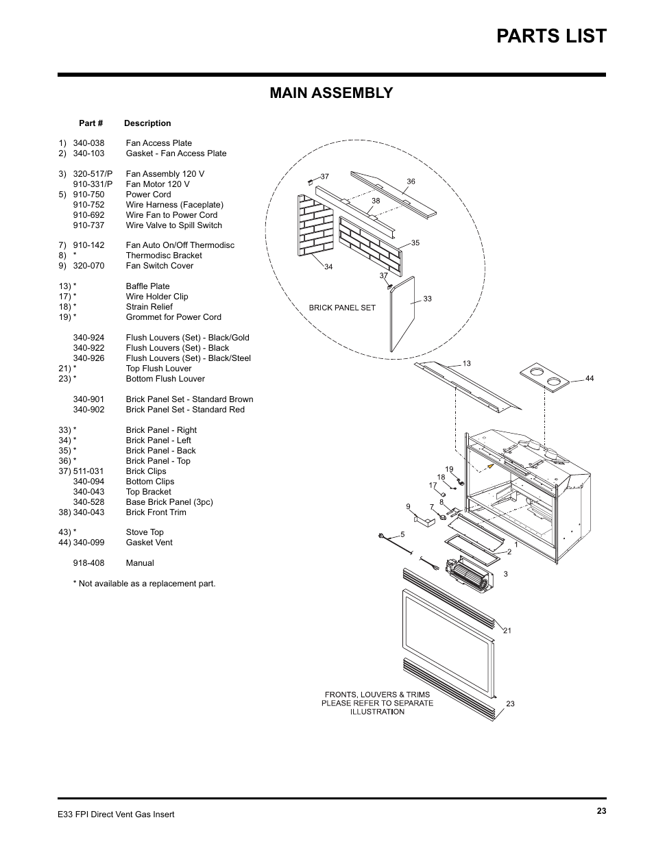 Parts list, Main assembly | Regency E33-NG User Manual | Page 23 / 32