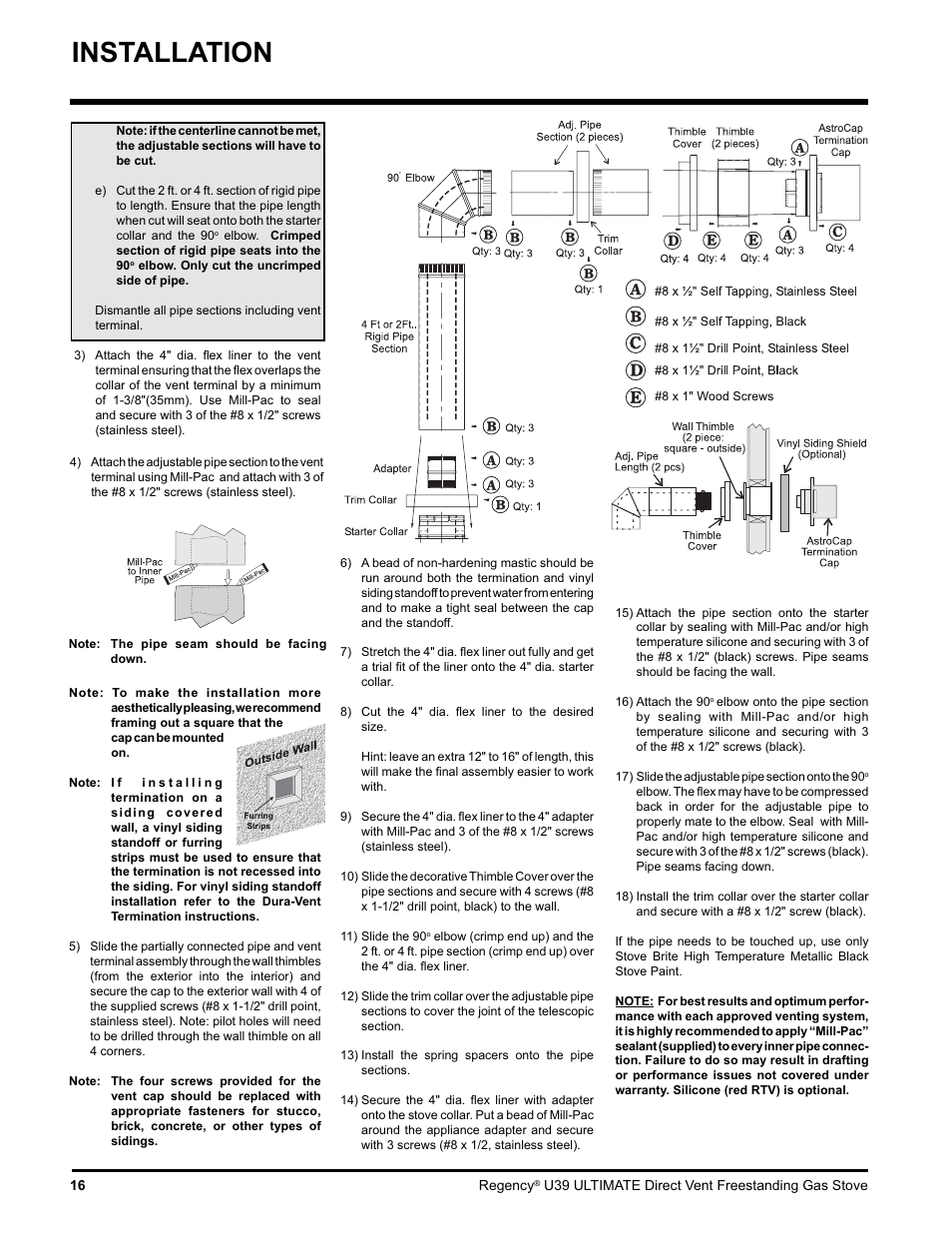 Installation | Regency Ultimate U39-LP1 User Manual | Page 16 / 44