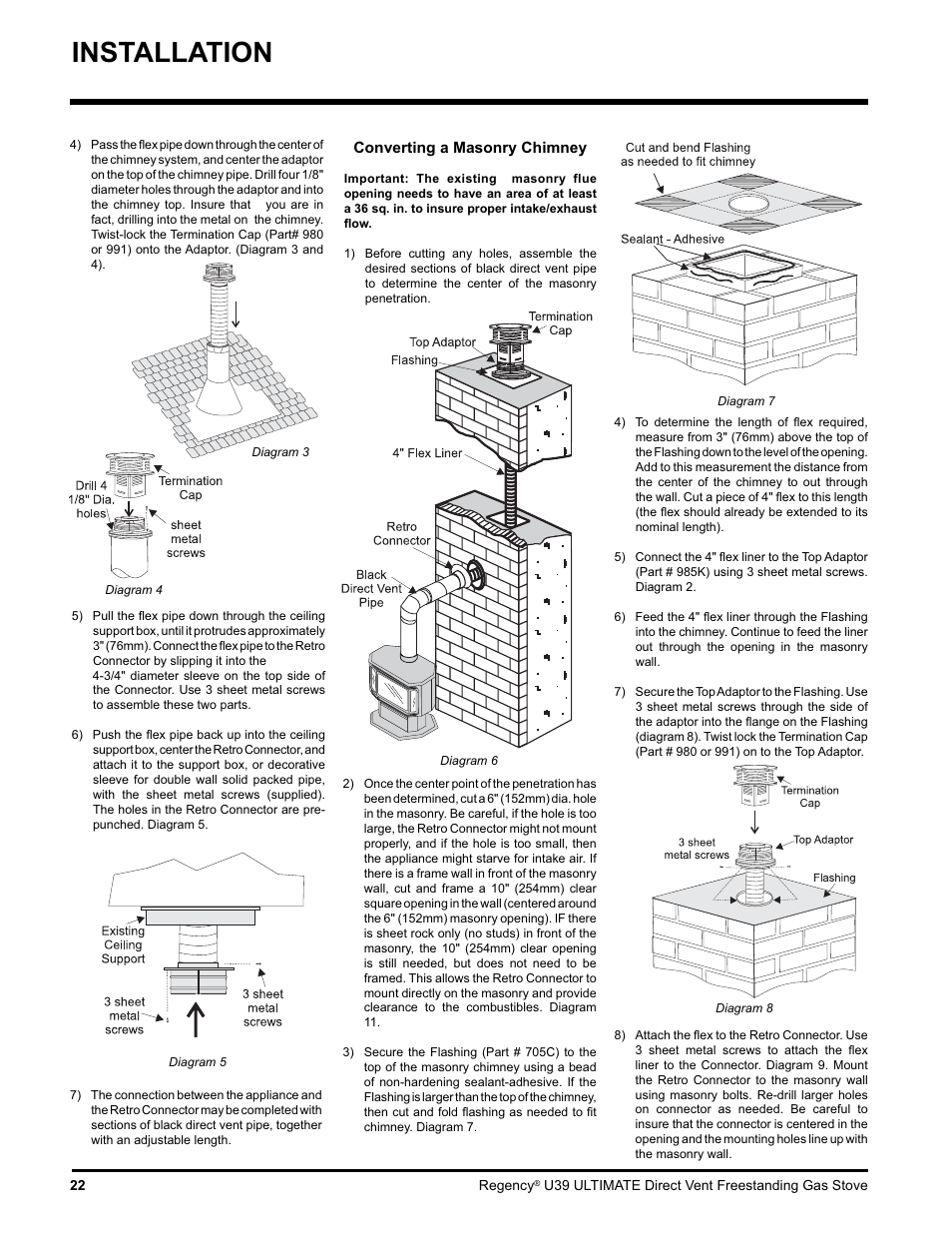 Installation | Regency Ultimate U39-LP1 User Manual | Page 22 / 44