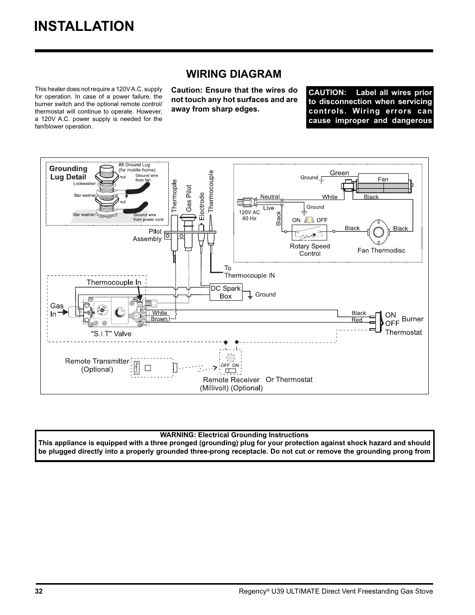 Installation, Wiring diagram | Regency Ultimate U39-LP1 User Manual | Page 32 / 44