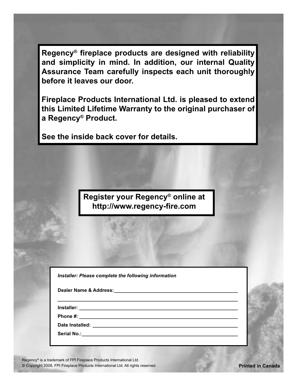Regency, Product. see the inside back cover for details, Register your regency | Regency Ultimate U39-LP1 User Manual | Page 44 / 44