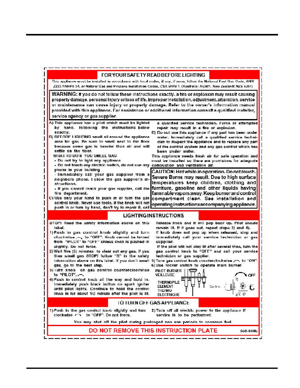 Operating instructions, Copy of the lighting plate instructions | Regency ULTIMATE U38-LP User Manual | Page 15 / 24