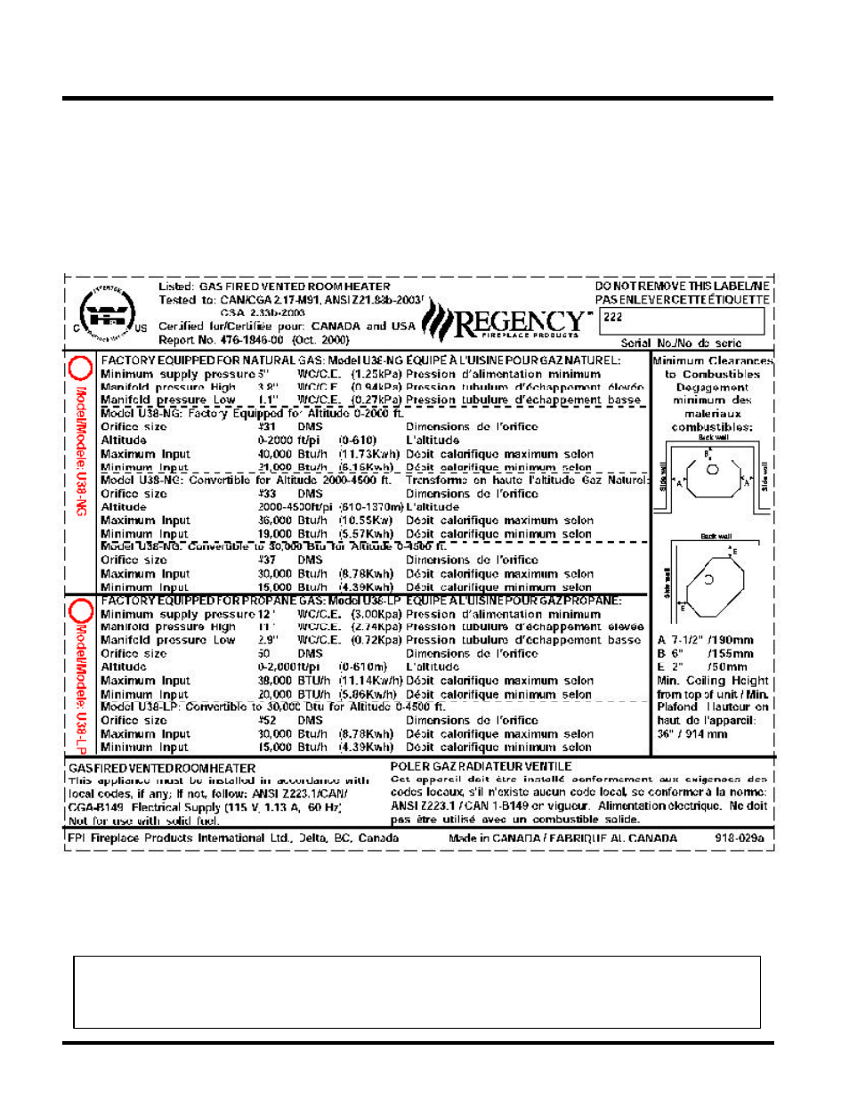 Safety label | Regency ULTIMATE U38-LP User Manual | Page 4 / 24