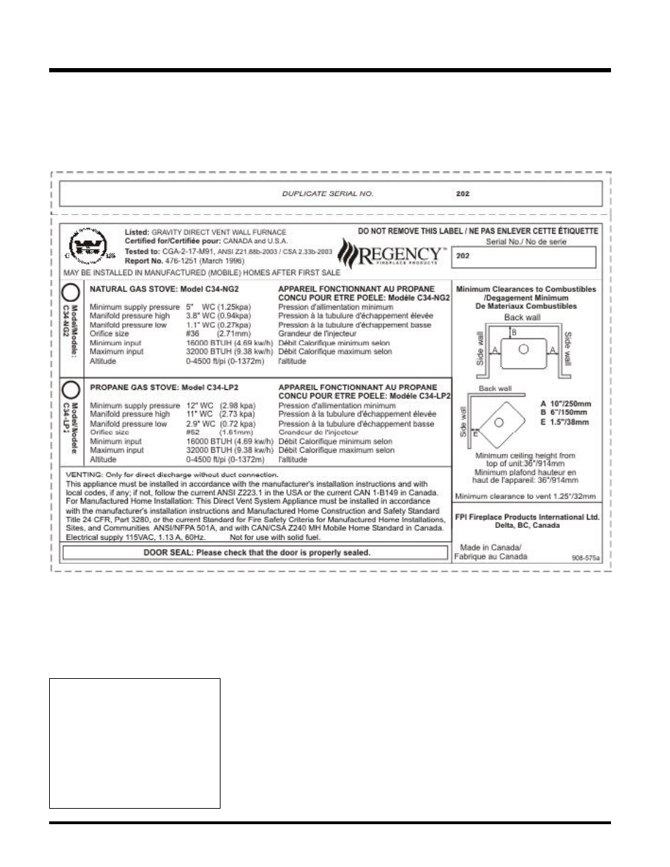 Safety label | Regency C34-NG2 User Manual | Page 4 / 36