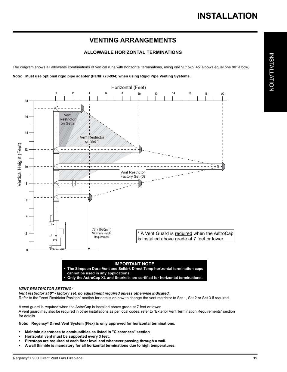 Installation, Venting arrangements, Inst alla tion | Regency LIBERTY L900-NG User Manual | Page 19 / 56