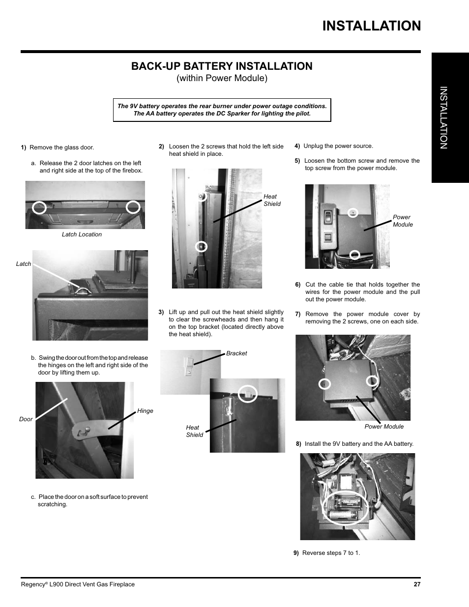 Installation, Back-up battery installation, Inst alla tion | Within power module) | Regency LIBERTY L900-NG User Manual | Page 27 / 56