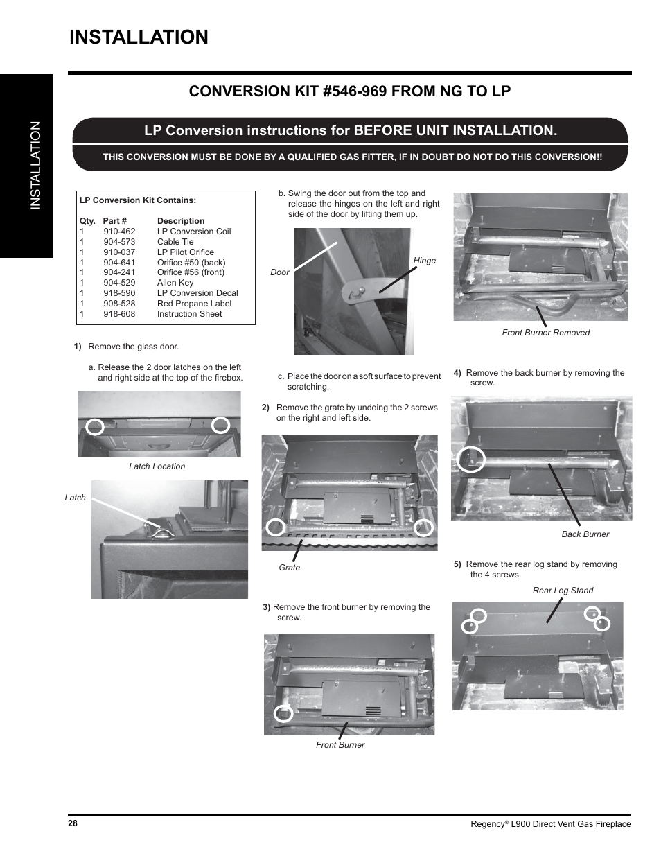 Installation, Inst alla tion | Regency LIBERTY L900-NG User Manual | Page 28 / 56