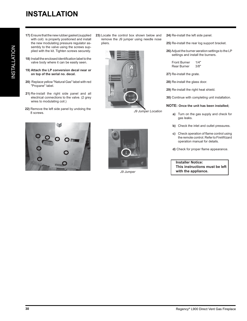 Installation, Inst alla tion | Regency LIBERTY L900-NG User Manual | Page 30 / 56