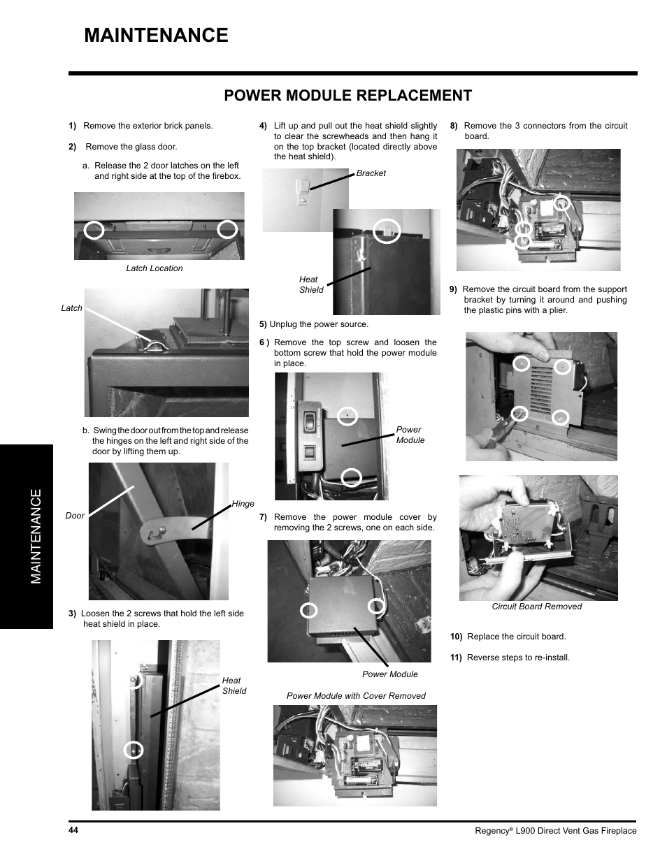 Power module replacement, Maintenance | Regency LIBERTY L900-NG User Manual | Page 44 / 56