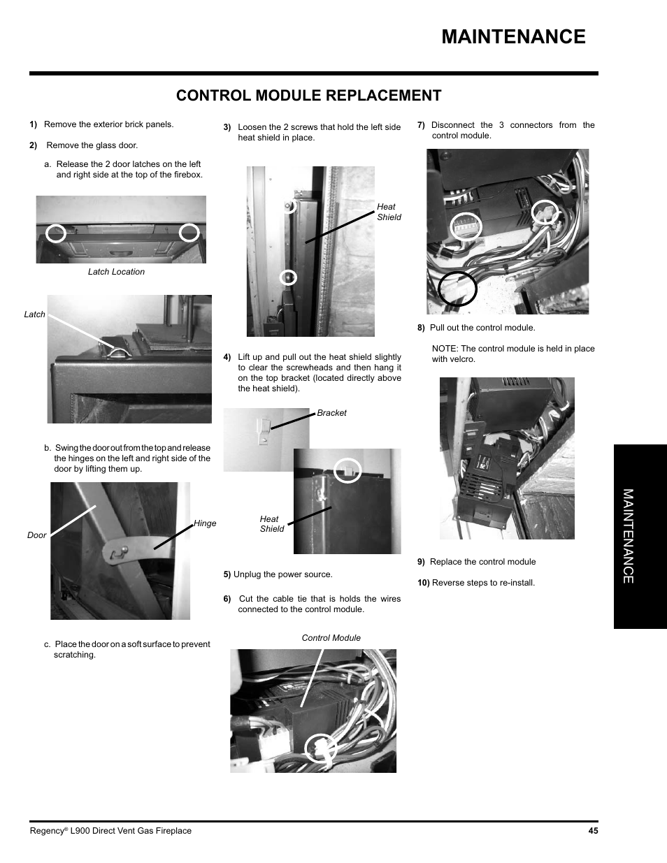 Control module replacement, Maintenance | Regency LIBERTY L900-NG User Manual | Page 45 / 56