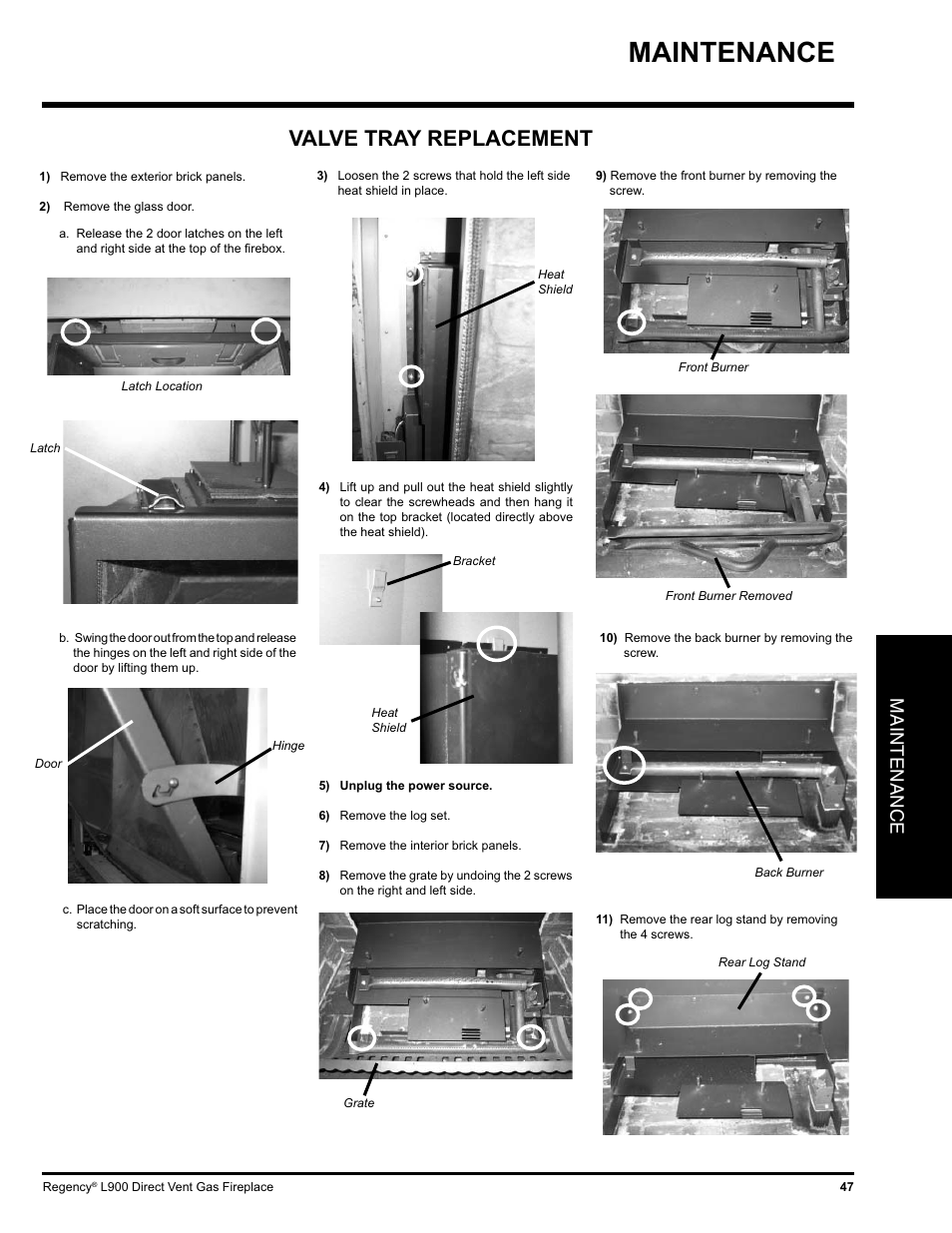 Valve tray replacement, Maintenance | Regency LIBERTY L900-NG User Manual | Page 47 / 56