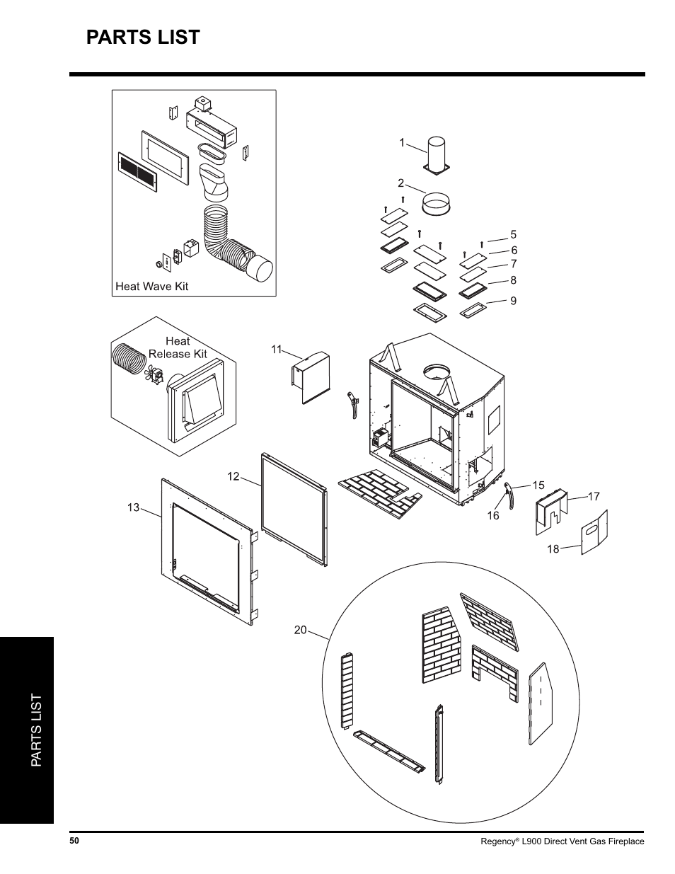 Parts list | Regency LIBERTY L900-NG User Manual | Page 50 / 56