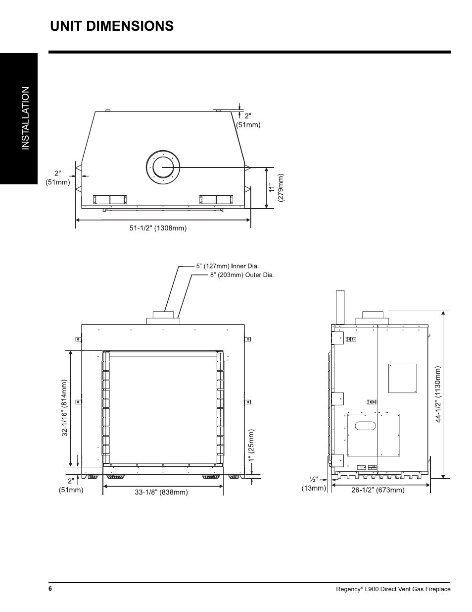 Unit dimensions | Regency LIBERTY L900-NG User Manual | Page 6 / 56