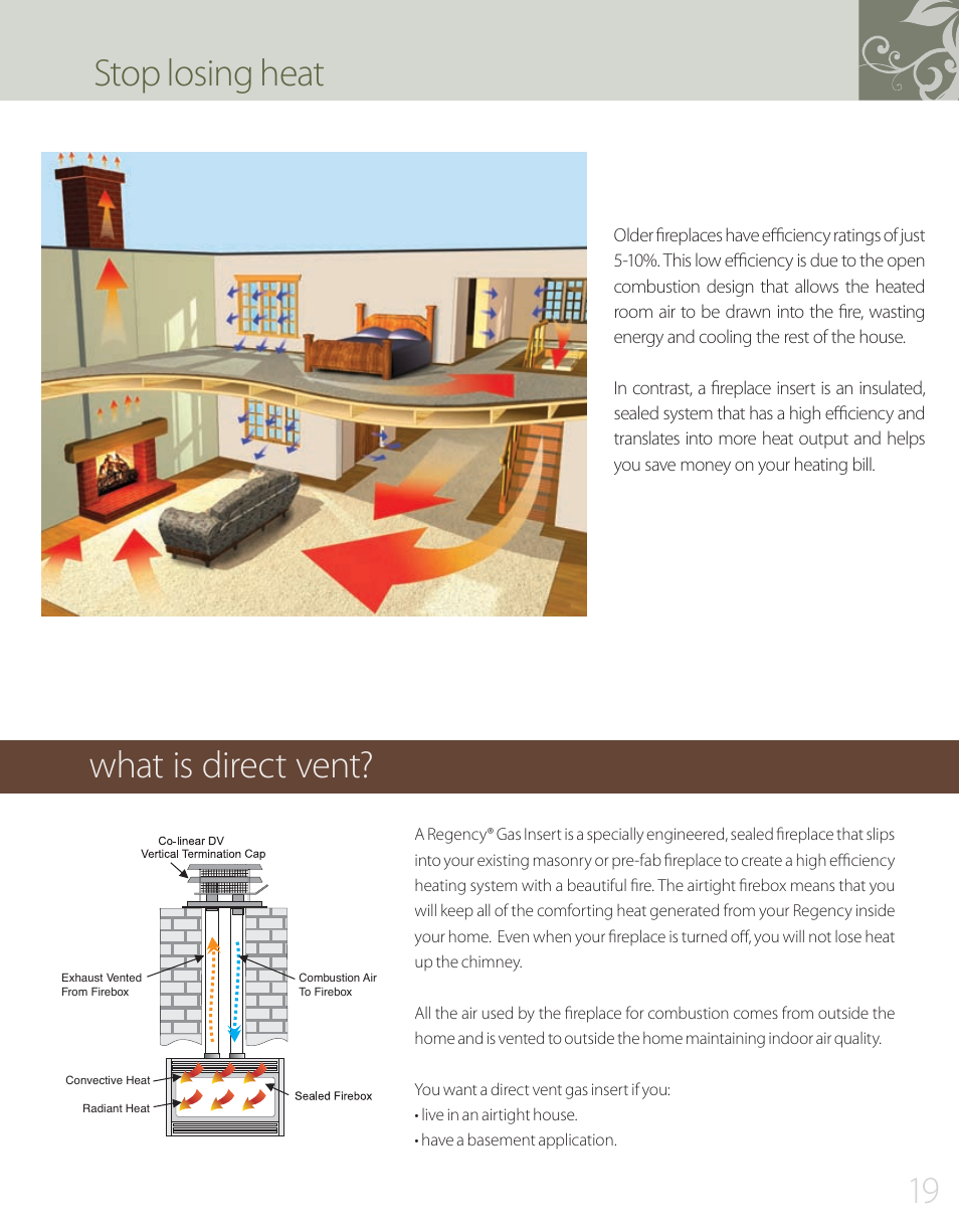 What is direct vent, Stop losing heat 19 | Regency Gas Insert L234 User Manual | Page 19 / 24