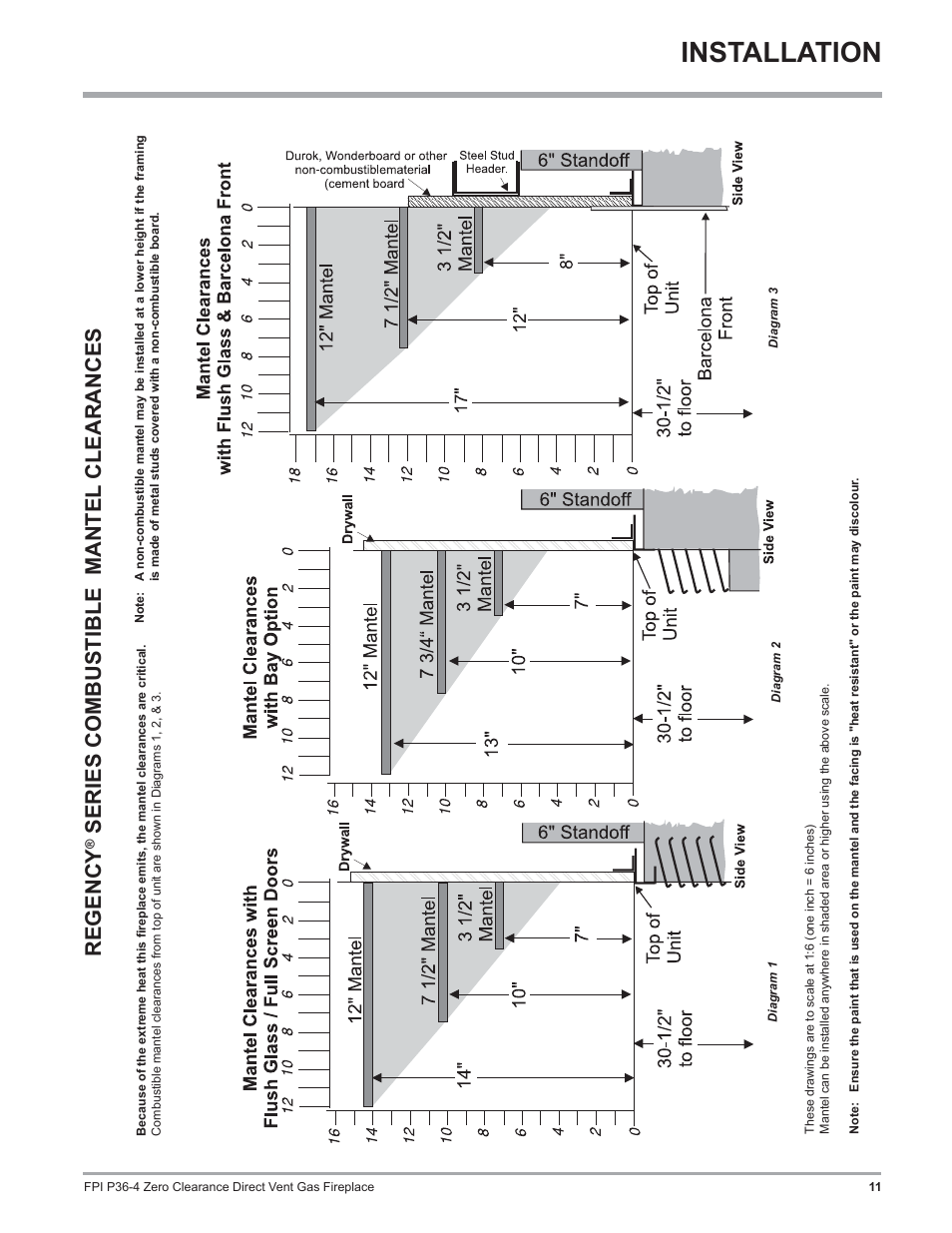 Installation, Regency, Series combustible mantel clearances | Regency Zero Clearance Direct Vent Gas Fireplace P36-LP4 User Manual | Page 11 / 68