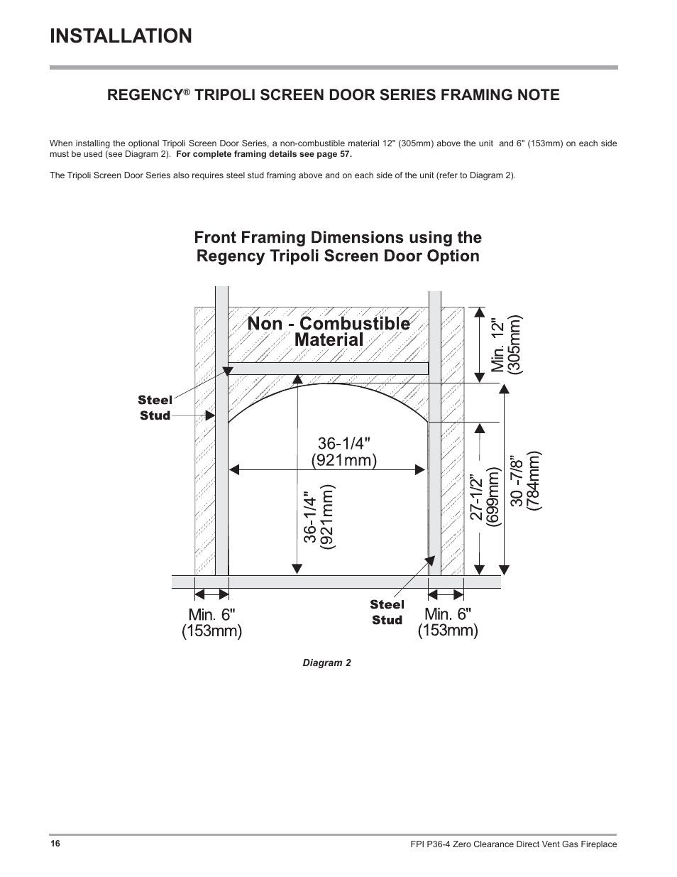 Installation, Regency | Regency Zero Clearance Direct Vent Gas Fireplace P36-LP4 User Manual | Page 16 / 68