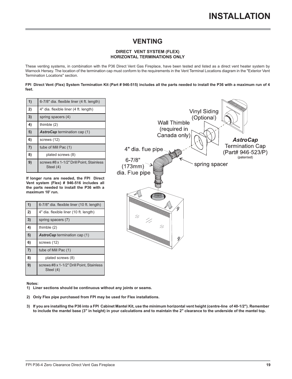 Installation, Venting | Regency Zero Clearance Direct Vent Gas Fireplace P36-LP4 User Manual | Page 19 / 68