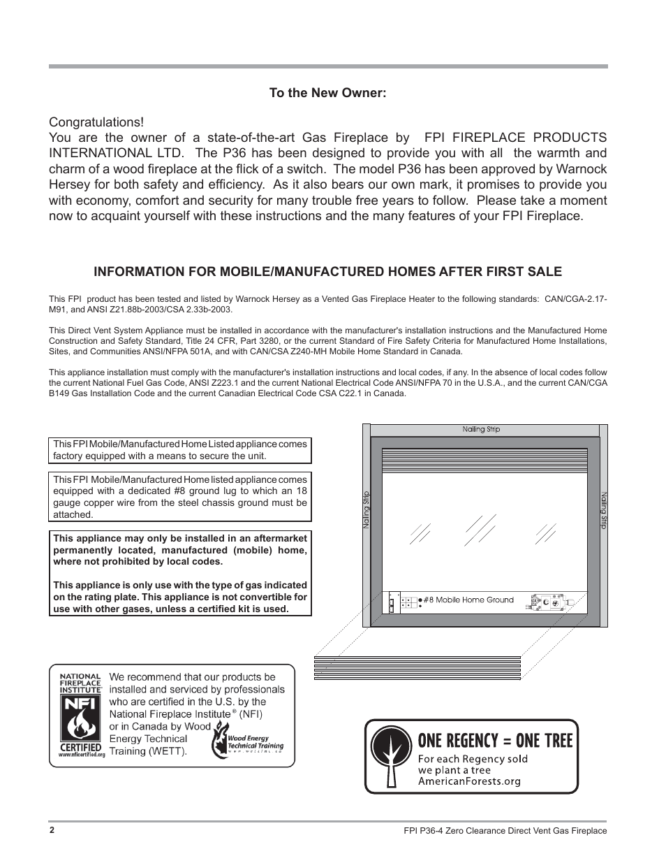 Regency Zero Clearance Direct Vent Gas Fireplace P36-LP4 User Manual | Page 2 / 68