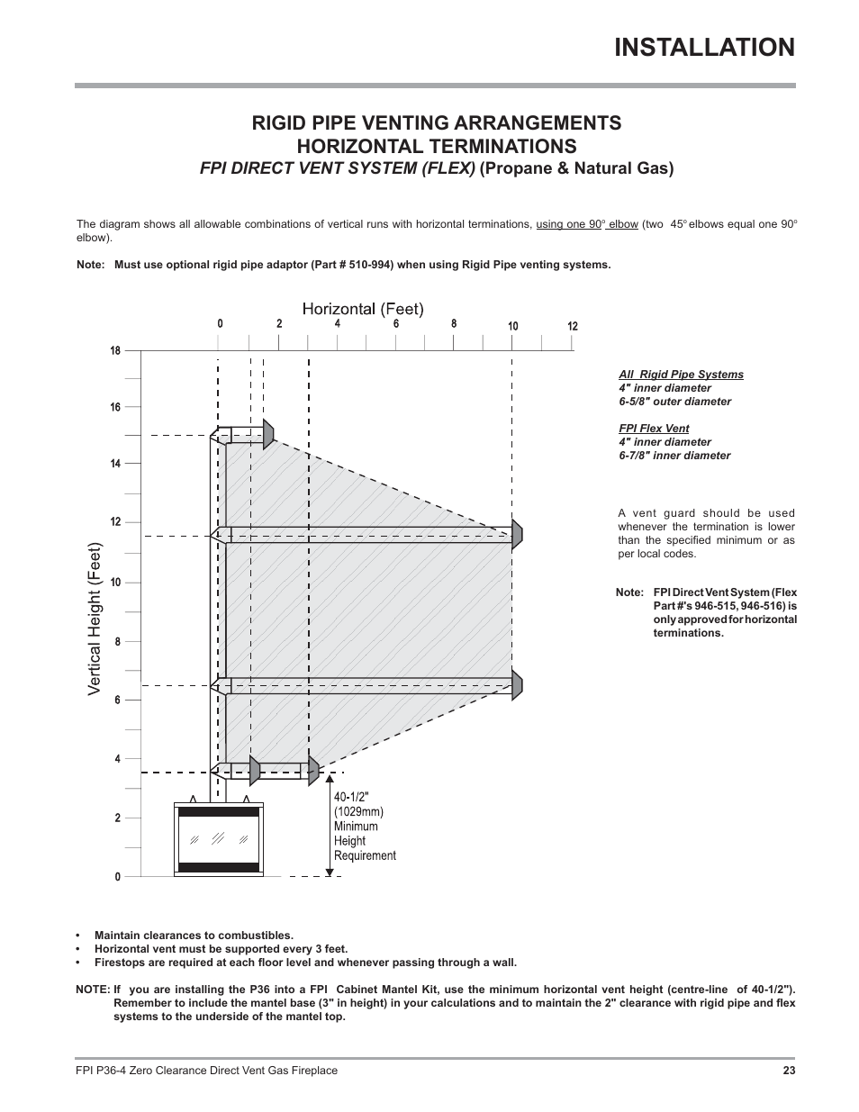 Installation, Fpi direct vent system (flex), Propane & natural gas) | Regency Zero Clearance Direct Vent Gas Fireplace P36-LP4 User Manual | Page 23 / 68