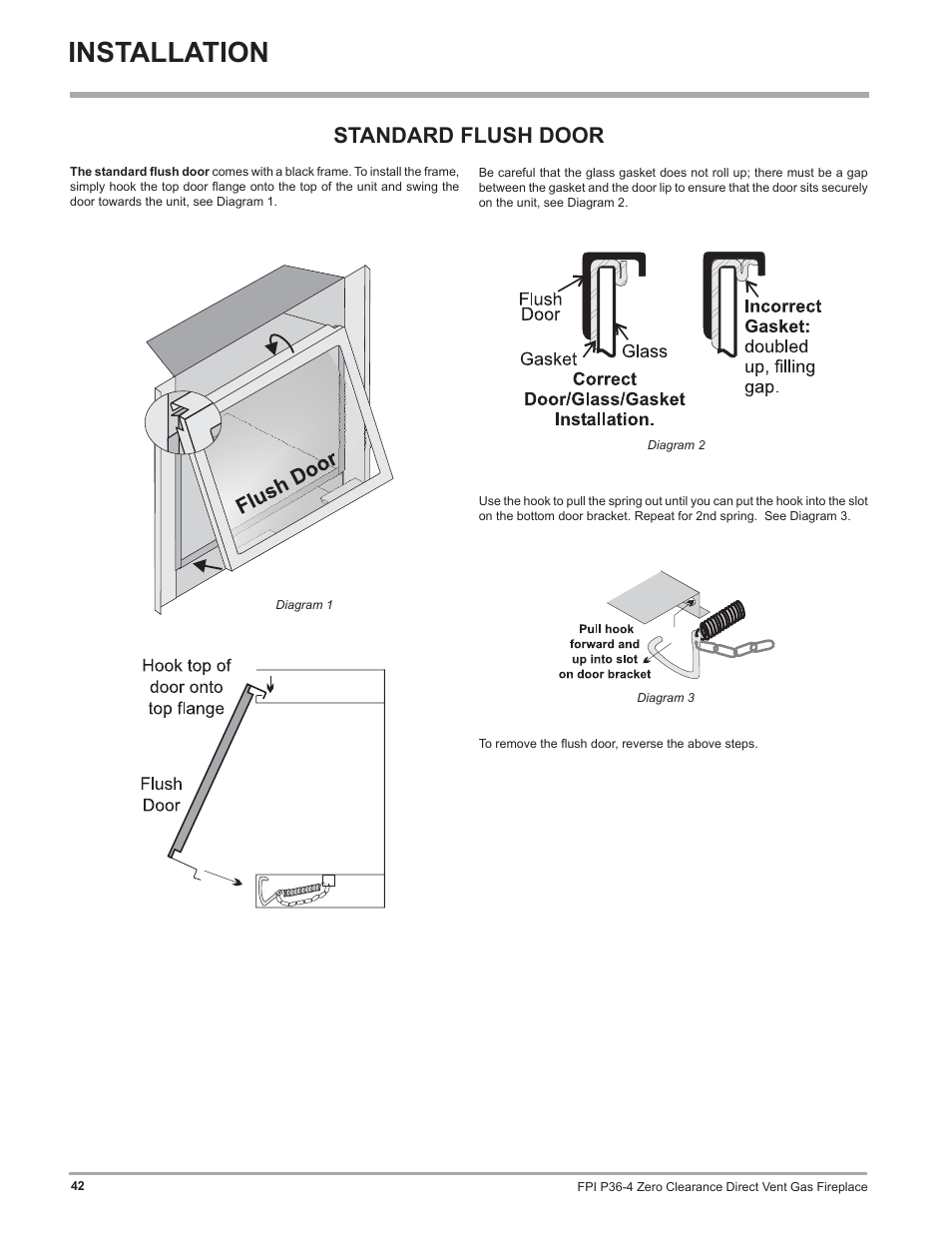 Installation, Standard flush door | Regency Zero Clearance Direct Vent Gas Fireplace P36-LP4 User Manual | Page 42 / 68