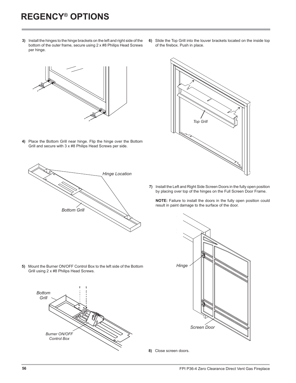 Regency, Options | Regency Zero Clearance Direct Vent Gas Fireplace P36-LP4 User Manual | Page 56 / 68