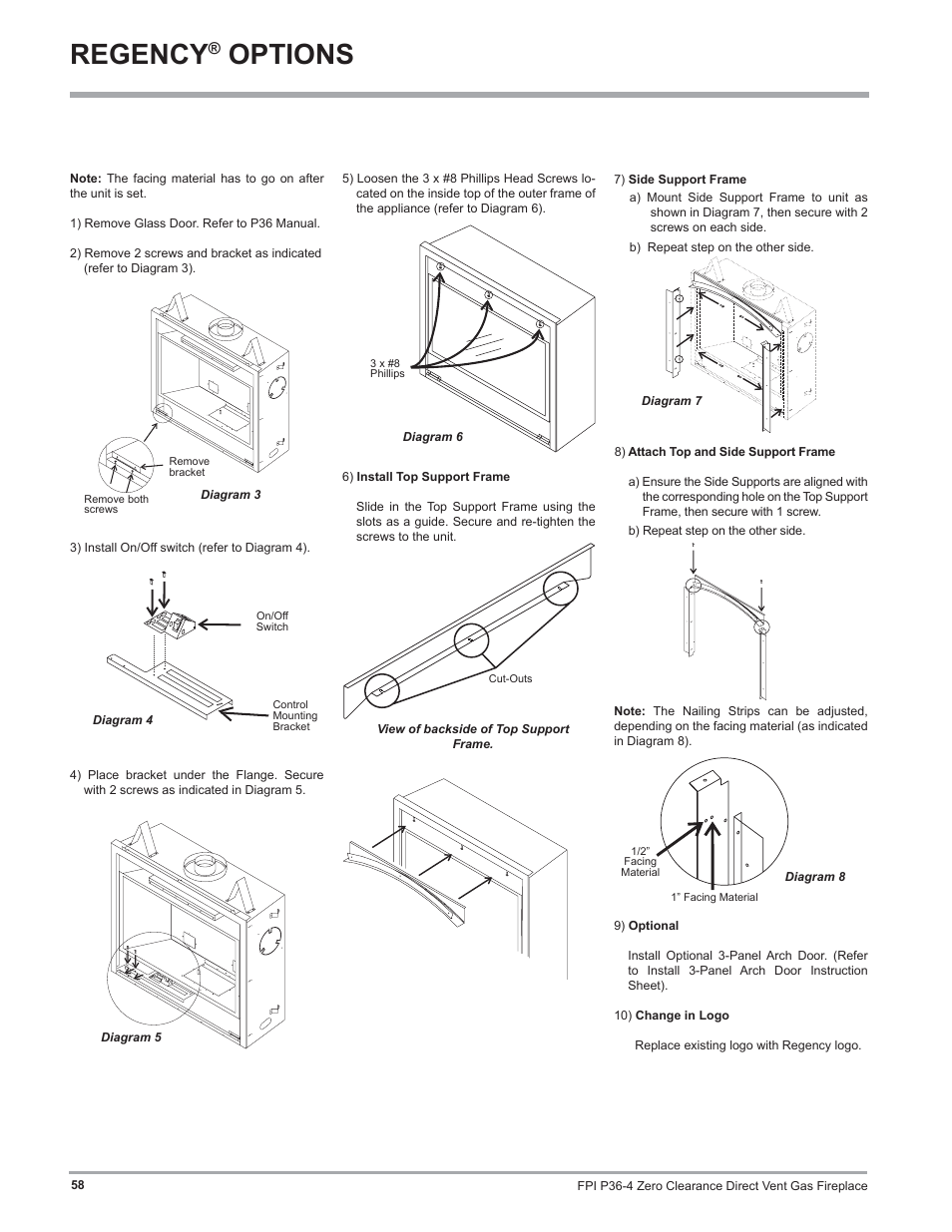 Regency, Options | Regency Zero Clearance Direct Vent Gas Fireplace P36-LP4 User Manual | Page 58 / 68