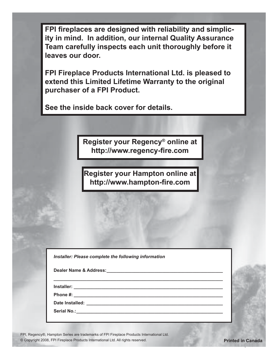 Register your regency | Regency Zero Clearance Direct Vent Gas Fireplace P36-LP4 User Manual | Page 68 / 68