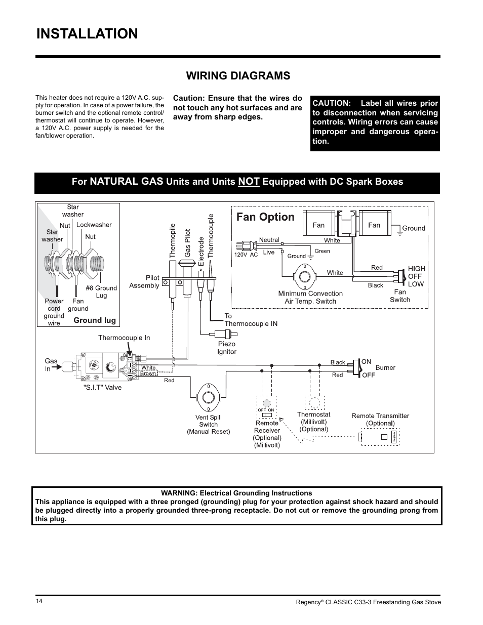 Installation, Wiring diagrams, Natural gas | Regency C33-LP3 User Manual | Page 14 / 28